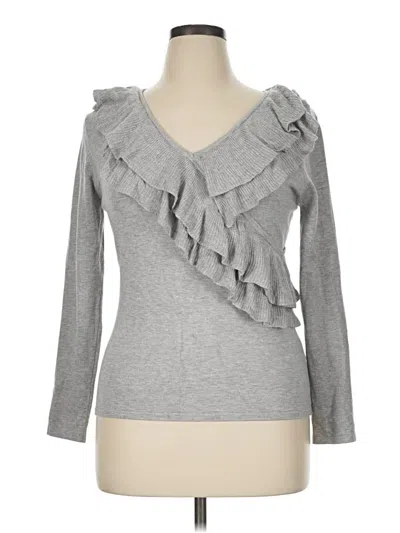 Pre-owned Red Long Sleeve Top Gray Ruffles Neckline Tops