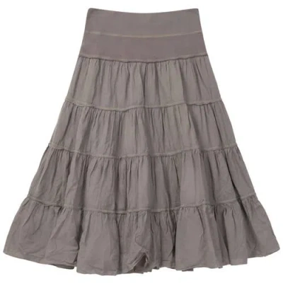 Red Myth Tiered Gauze Rib Elastic Waistband Midi Skirt In Gray