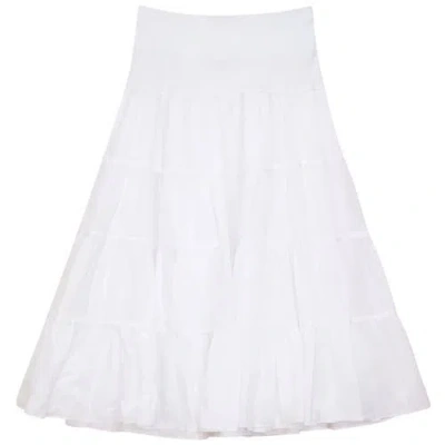 Red Myth Tiered Gauze Rib Elastic Waistband Midi Skirt In White