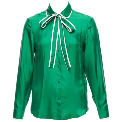 Pre-owned Red Valentino 2022 100% Silk Green Bow Tie Peter Pan Blouse Shirt It38 Xs