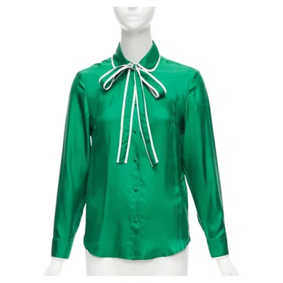 Pre-owned Red Valentino 2022 100% Silk Green Bow Tie Peter Pan Blouse Shirt It38 Xs