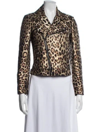 Pre-owned Red Valentino Animal Print Biker Jacket In Neutral