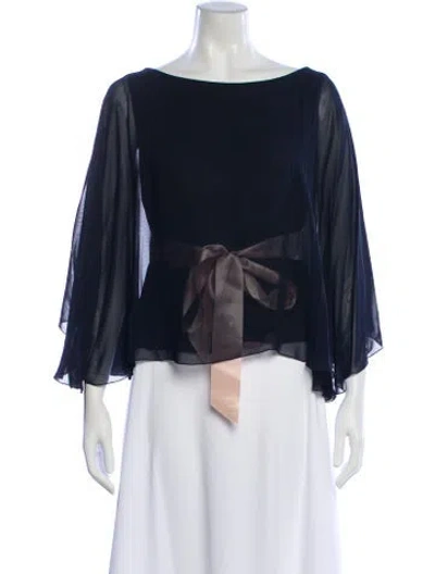 Pre-owned Red Valentino Bateau Neckline Long Sleeve Blouse In Blue