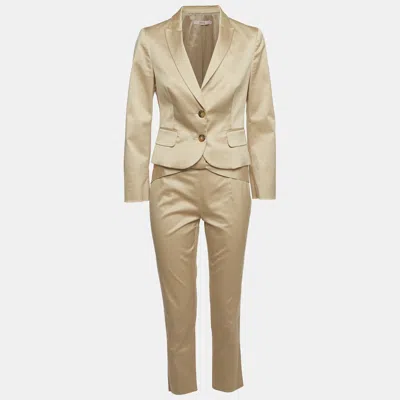 Pre-owned Red Valentino Beige Cotton Bow Embellished Blazer And Pant Set M/s In Sand