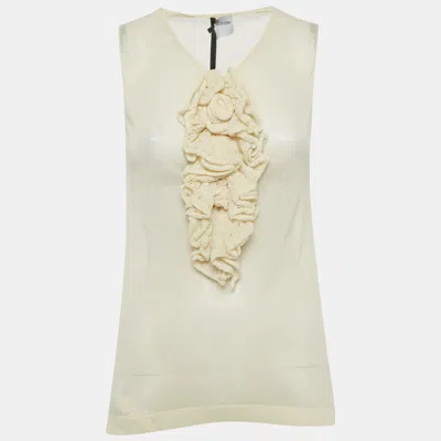 Pre-owned Red Valentino Beige Floral Applique Detail Knit Top L In Sand