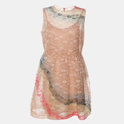 Pre-owned Red Valentino Beige Lace Knit Mini Dress M