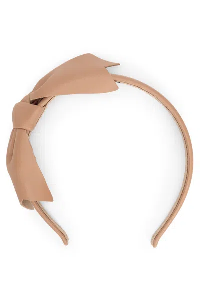 Red Valentino Beige Leather Headband With Bow. In Neutral