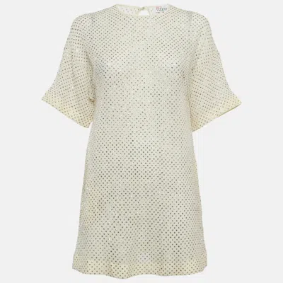 Pre-owned Red Valentino Beige Sheer Glittered Polka-dot Silk Mini Dress S In Sand