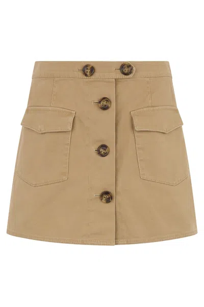 Red Valentino Beige Short Skirt With Pockets And Buttons. In Brown