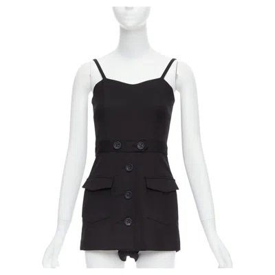 Pre-owned Red Valentino Black Cotton Buttoned Strappy Cargo Romper Playsuit It36 Xxs