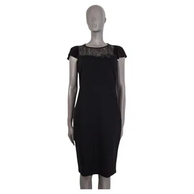 Pre-owned Red Valentino Black Cotton Lace Panel Cap Sleeve Jersey Dress S