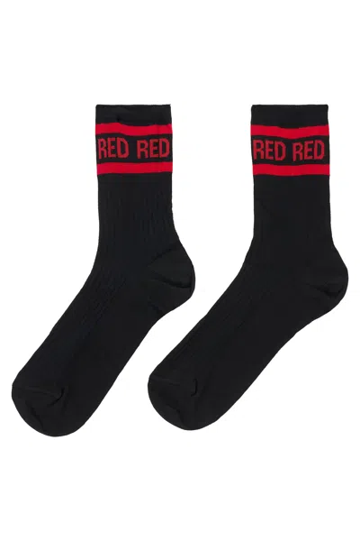 Red Valentino Black Cotton Socks With Red Stripes. In Blue