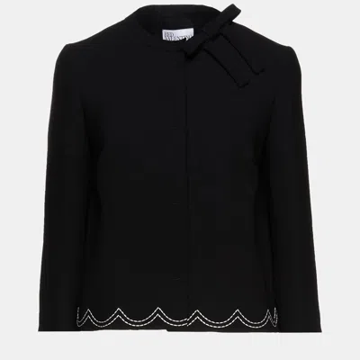 Pre-owned Red Valentino Black Crepe Bow Detail Jacket L (it 44)