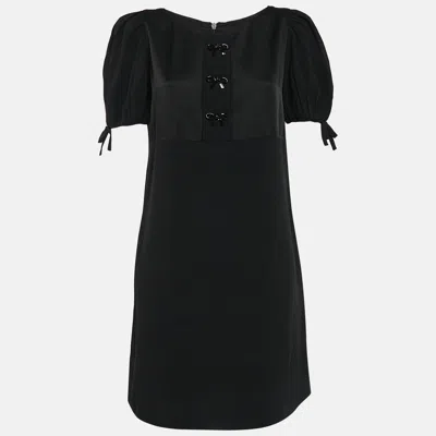 Pre-owned Red Valentino Black Crepe Bow Detail Mini Dress M