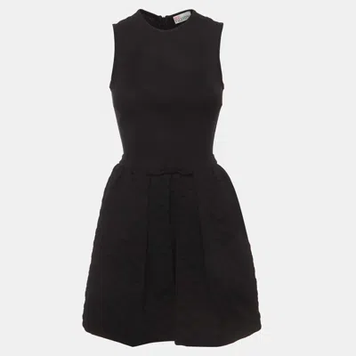 Pre-owned Red Valentino Black Dotted Jacquard And Jersey Mini Dress Xs
