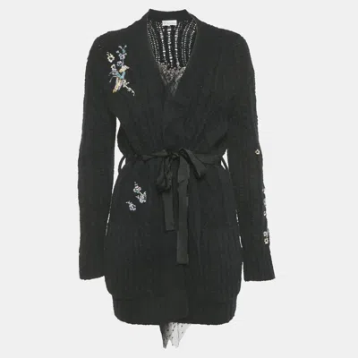 Pre-owned Red Valentino Black Floral Embroidered Knit Cardigan Xs