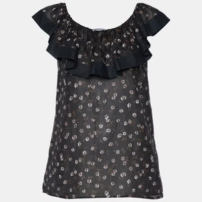 Pre-owned Red Valentino Black Floral Printed Cotton Sleeveless Top M