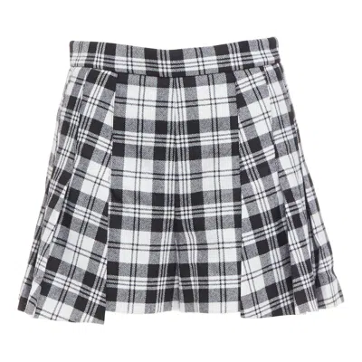 Pre-owned Red Valentino Black Grey 100% Virgin Wool Checked Tartan Mini Skort It38 Xs
