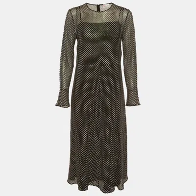 Pre-owned Red Valentino Black Polka Dot Glitter Embellished Midi Dress L