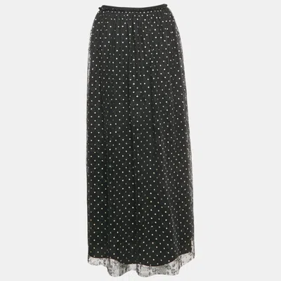 Pre-owned Red Valentino Black Polka Dot Tulle Flared Midi Skirt M