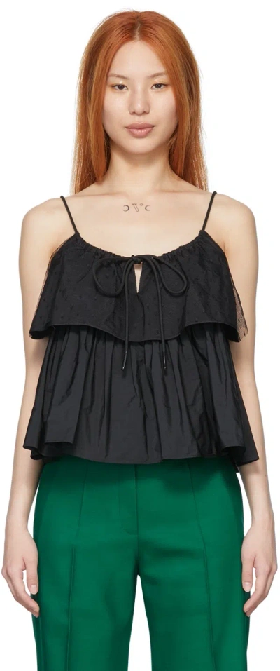Red Valentino Black Polyester Tank Top In 0no Nero