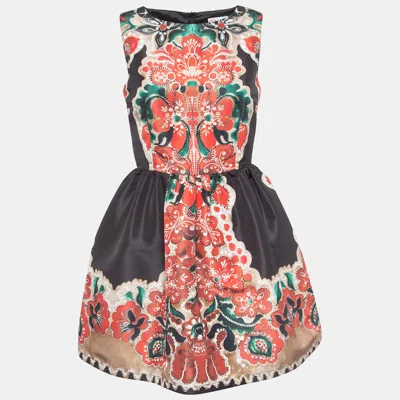 Pre-owned Red Valentino Black Print Synthetic Sleeveless Mini Dress M