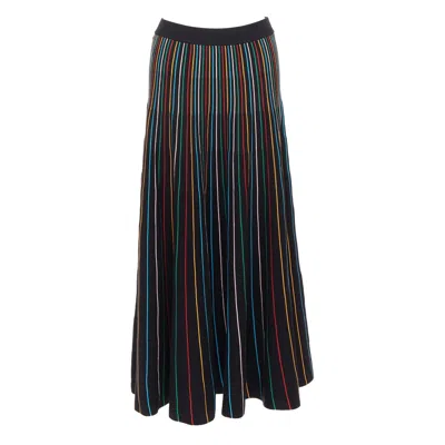 Pre-owned Red Valentino Black Rainbow Stripe Cotton Blend Knitted Midi Skirt S