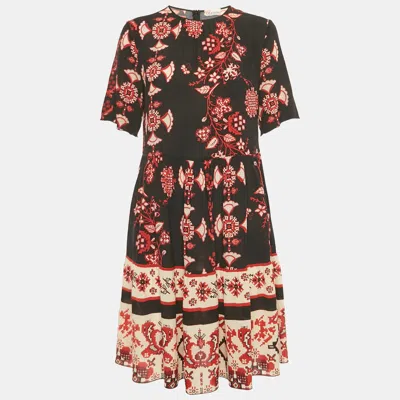 Pre-owned Red Valentino Black /red Printed Silk Short Dress M