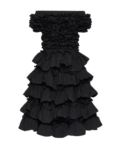 Red Valentino Ruffled Flared Dress In Black