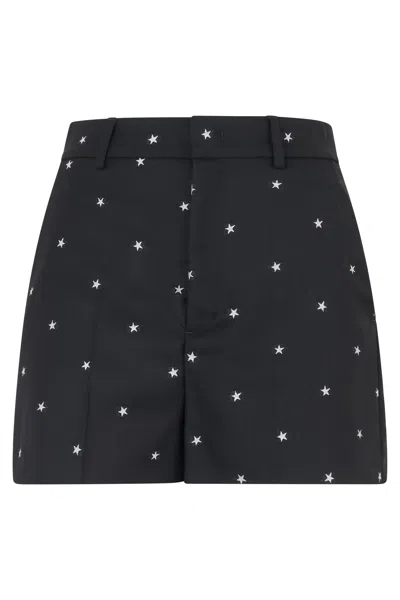 Red Valentino Black Shorts With White Stars, Lightweight Summer Shorts.