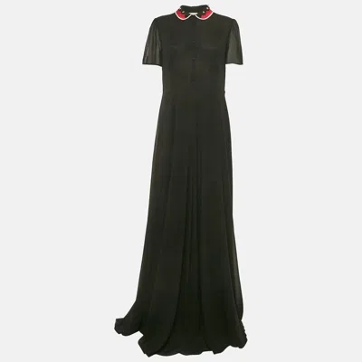 Pre-owned Red Valentino Black Silk Stud Detail Maxi Dress L