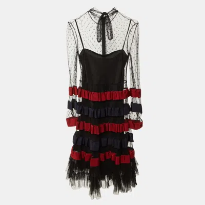 Pre-owned Red Valentino Black Tulle Tiered Mini Dress S