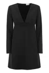 RED VALENTINO BLACK V-NECK SHORT DRESS WITH LONG SLEEVES FOR WOMEN