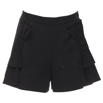 Pre-owned Red Valentino Black Viscose Virgin Wool Xl Bow High Waist Shorts It38 Xs