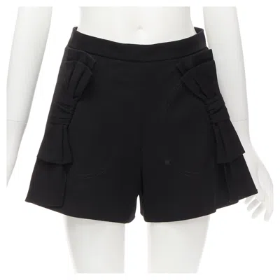 Pre-owned Red Valentino Black Viscose Virgin Wool Xl Bow High Waist Shorts It38 Xs