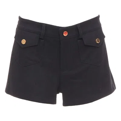 Pre-owned Red Valentino Black Wool Blend Gold Logo Buttons Mini Shorts It38 Xs