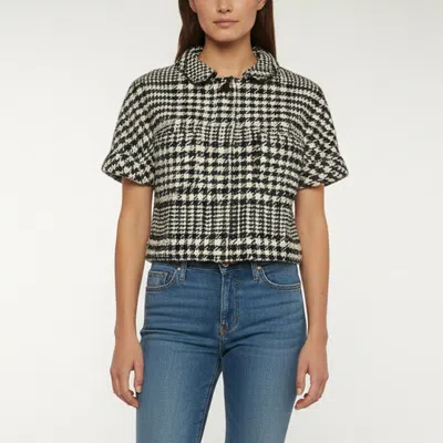 Pre-owned Red Valentino Black/white Houndstooth Tweed Cropped Jacket M