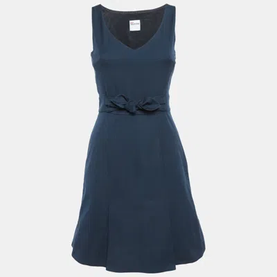 Pre-owned Red Valentino Blue Cotton Pleated Mini Dress S