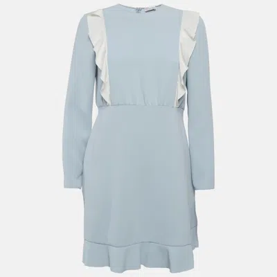 Pre-owned Red Valentino Blue Crepe Ruffled Midi Dress M