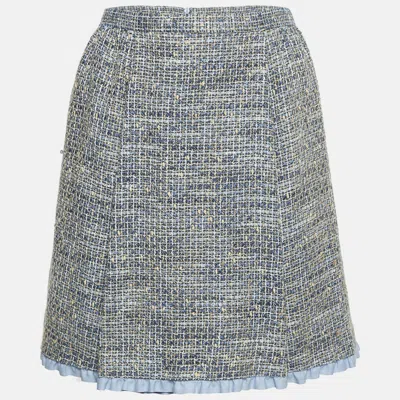 Pre-owned Red Valentino Blue Tweed Ruffled Mini Skirt L