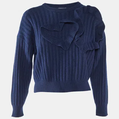 Pre-owned Red Valentino Blue Wool And Viscose Ruffle Heart Trim Sweater Xxs