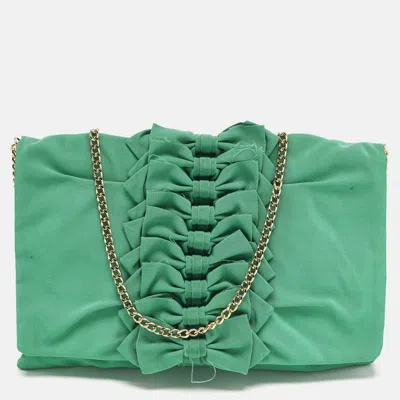 Pre-owned Red Valentino Bow Applique Green Nylon Chain Clutch