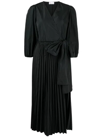 Red Valentino Bow-detail Pleated Dress In Black