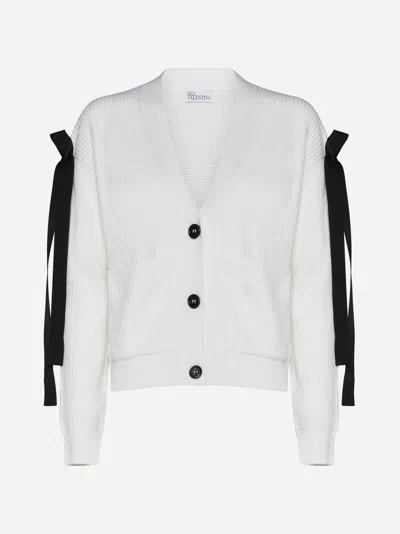Red Valentino Bow-embellished V-neck Cardigan In Ivory
