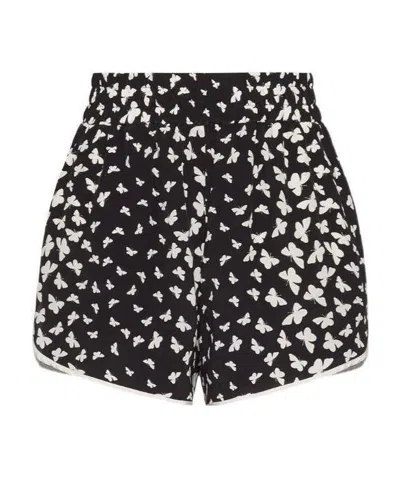 Red Valentino Butterfly Printed Silk Shorts In Black