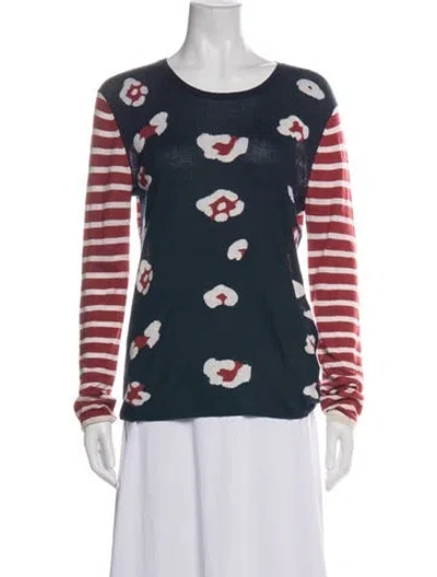 Pre-owned Red Valentino Cashmere Floral Print Sweater In Blue