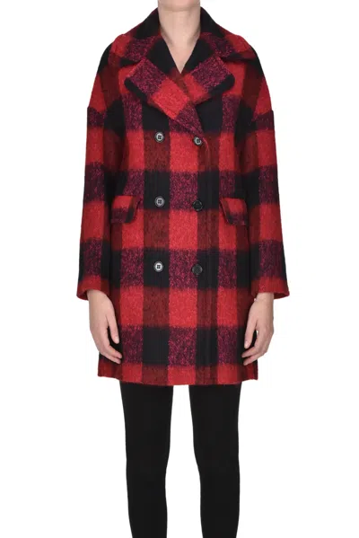 Red Valentino Checked Print Coat In Red