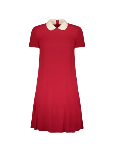 Red Valentino Contrast-collar Short-sleeve Dress In Red