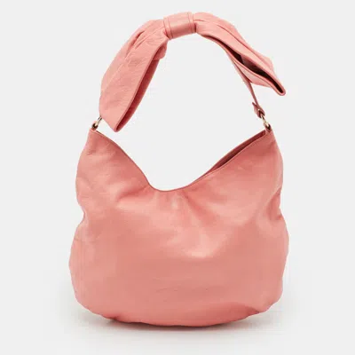 Pre-owned Red Valentino Coral Pink Leather Bow Hobo