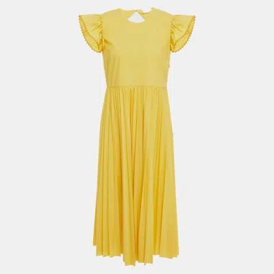 Pre-owned Red Valentino Cotton Midi Dress 44 In Yellow